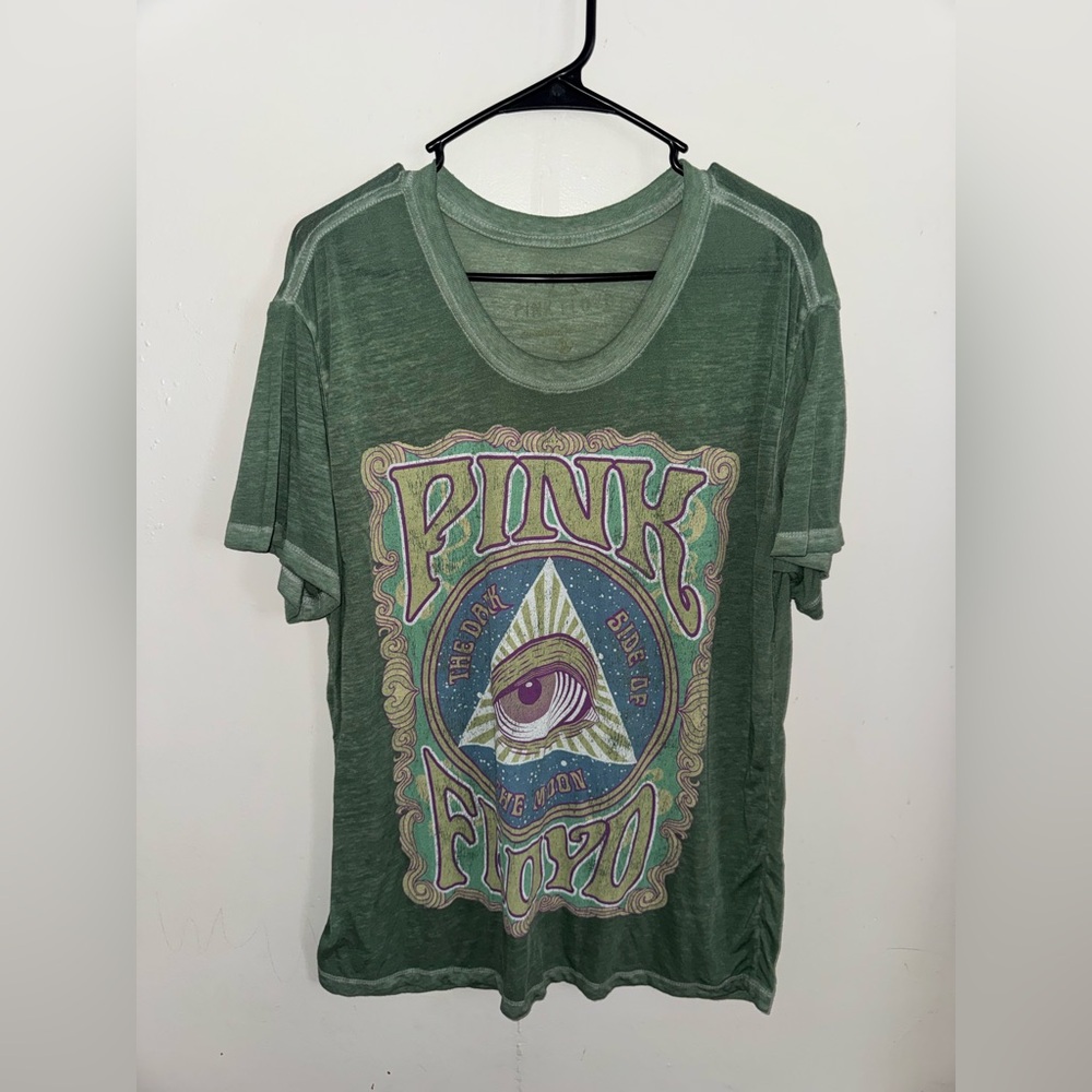 Pink Floyd Women’s Green Burnout Graphic Tee Vintage Eye Design Sz XL - Picture 2 of 5